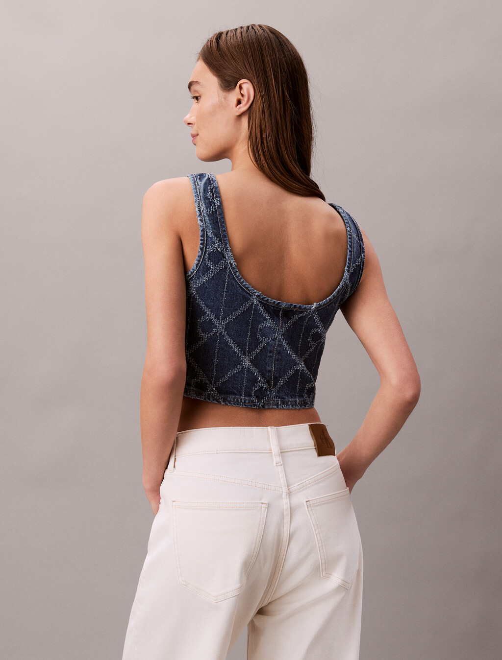Denim Allover Monogram Cropped Tank Top, CK ATLANTIC, hi-res