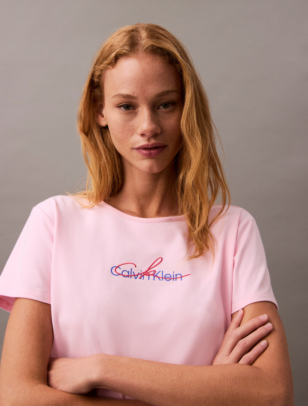 Slim Script Logo T-shirt, Pastel Pink, hi-res