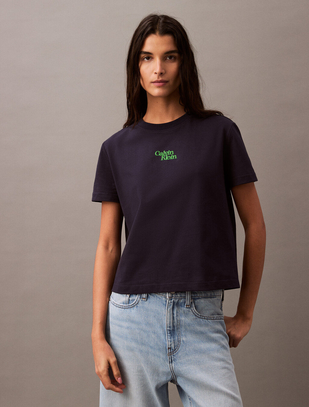 Flocked Logo Crewneck Tee, Baritone Blue, hi-res