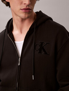 Velvet Monogram Zip Thru Hoodie, Black, hi-res