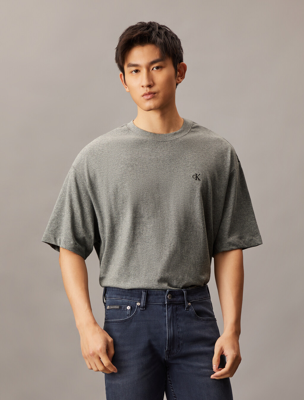 Calvin Logo Crew Neck Tee, Medium Grey Heather, hi-res