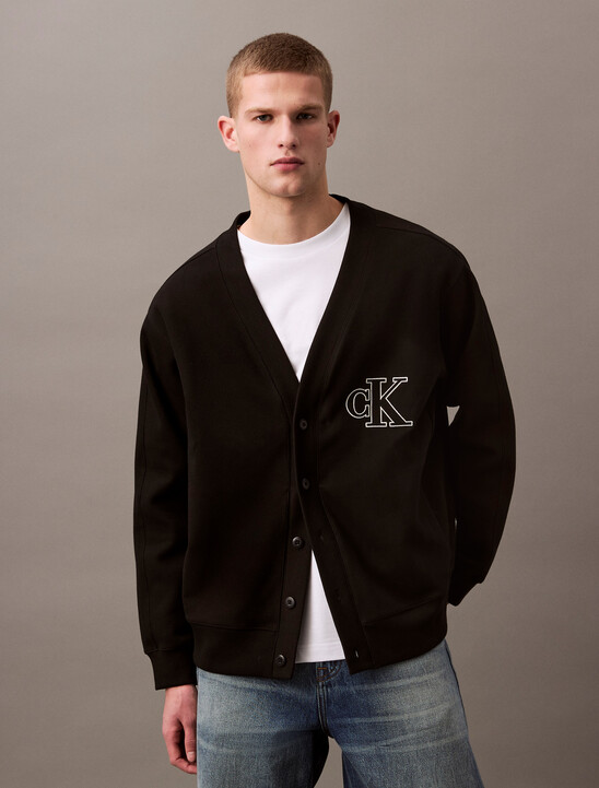 Double Knit Logo Applique Cardigan