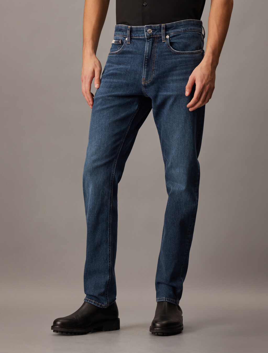 Authentic Straight Italian Denim Jeans, Denim Dark, hi-res