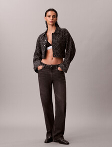 CK Emblem Cropped Denim Trucker Jacket, BLACK EMBLEM, hi-res