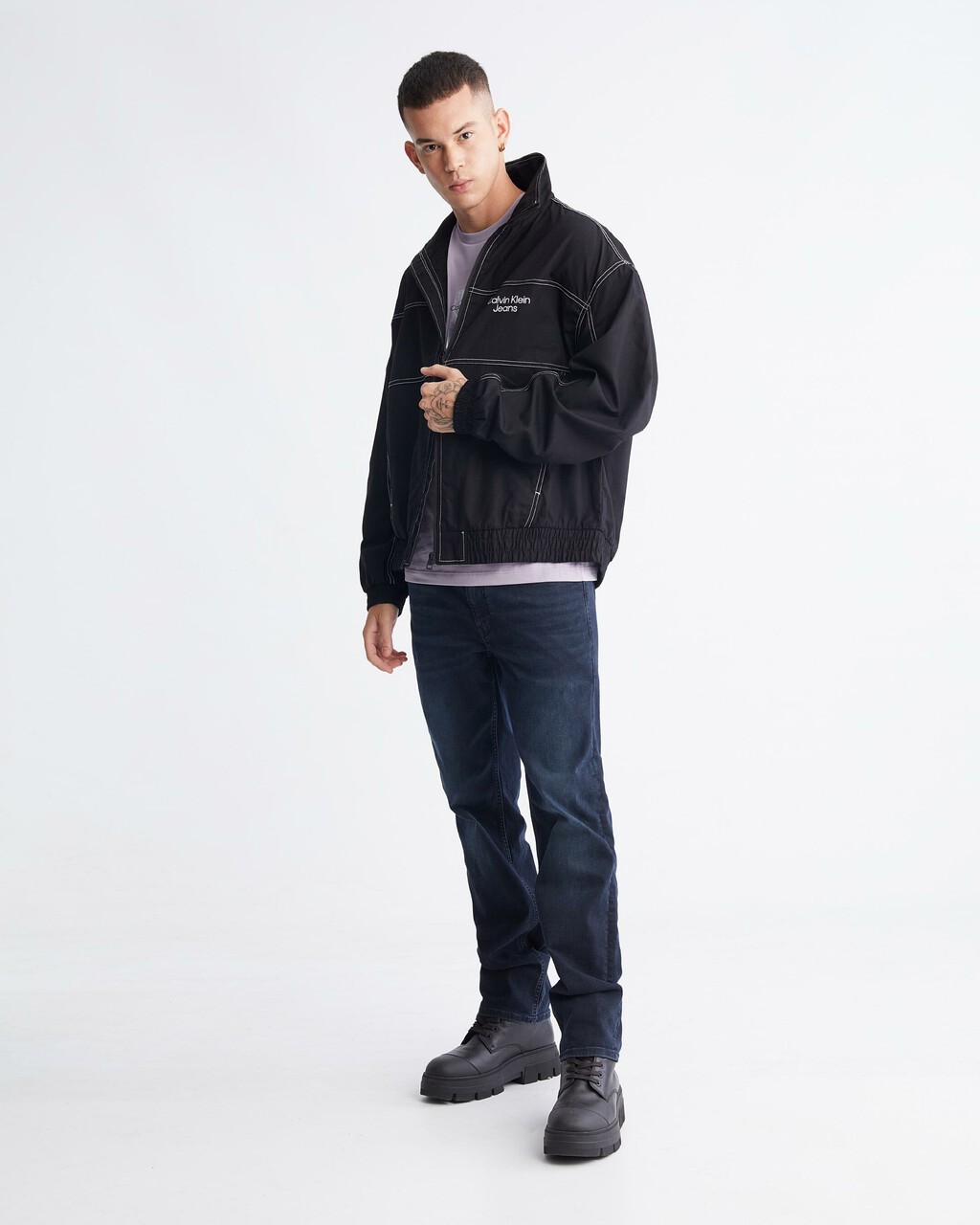 Varsity Curved Logo Stand Collar Jacket, Ck Black, hi-res
