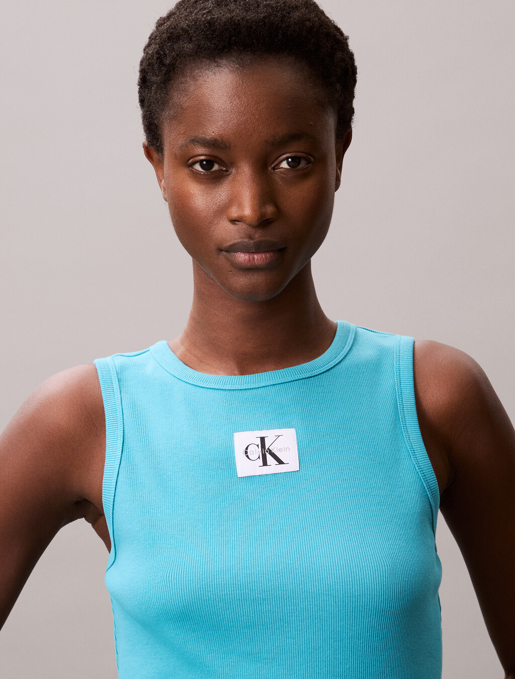 Cotton Stretch Rib Tank Top, Tuscan Teal, hi-res
