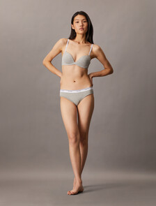 Cotton Modal Wirefree Push Up Plunge Bra, Grey Heather, hi-res