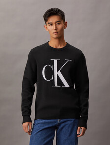 Monogram Wool Blend Sweater, Black, hi-res