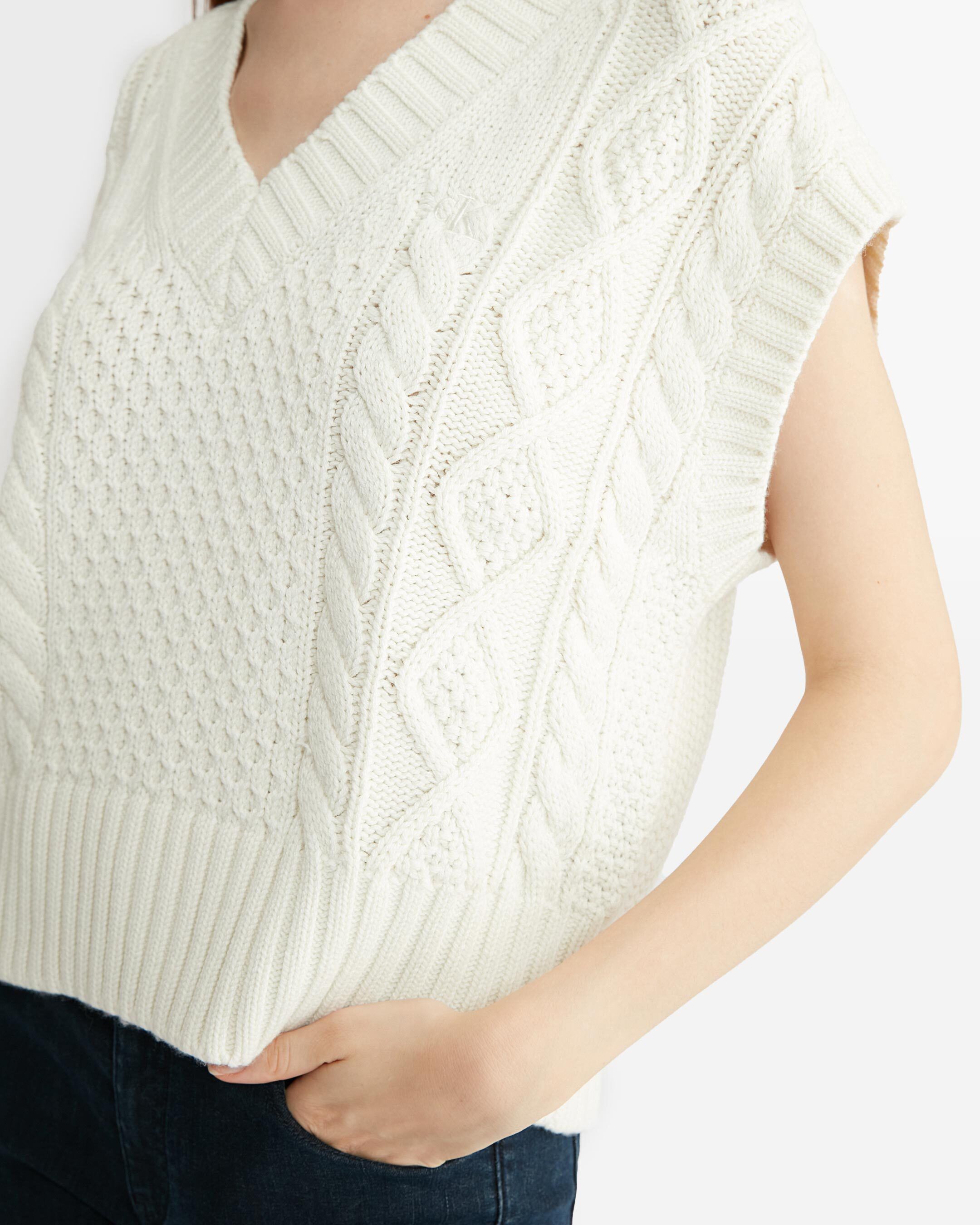 Varsity Cable Wool Blend Vest white Calvin Klein Malaysia