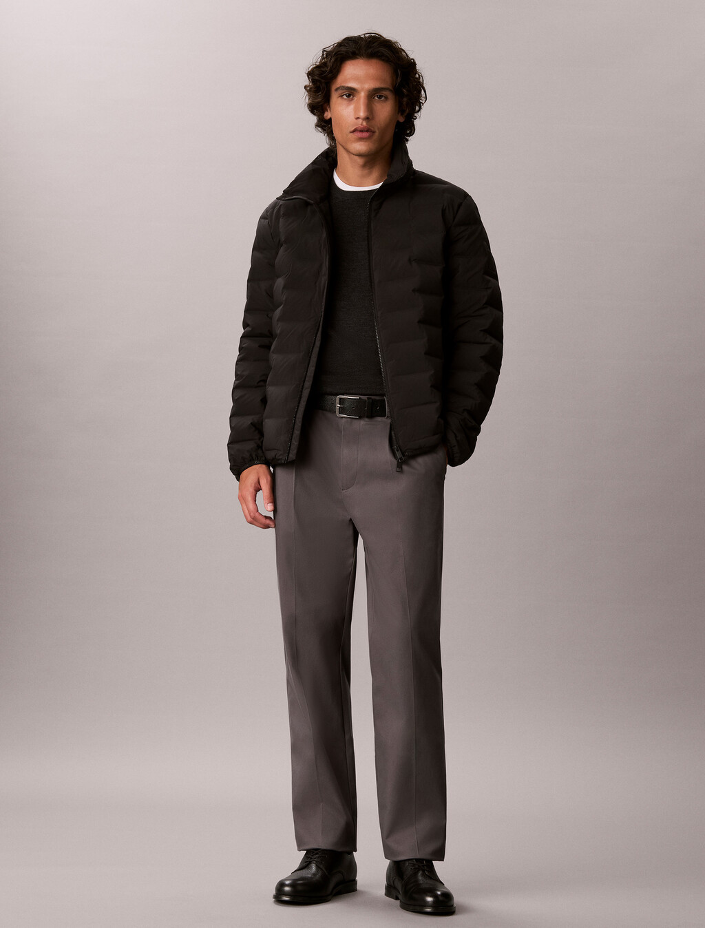 Quilted Mock Neck Down Puffer Jacket, Black, hi-res