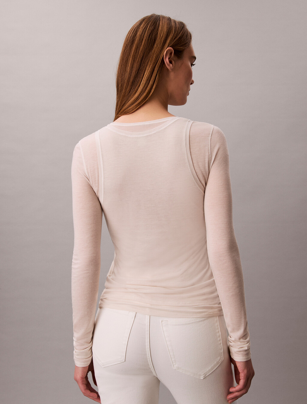 Wool Blend Double-Layer Top, Tofu, hi-res