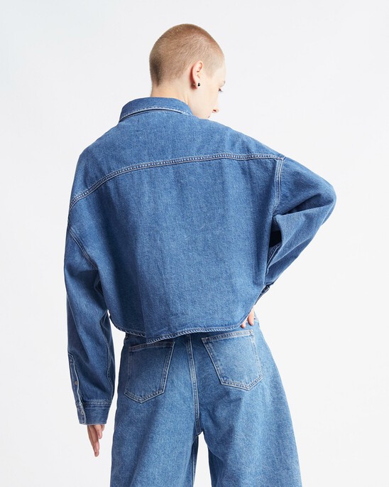 Oversized Cropped Rounded Hem Denim Shirt