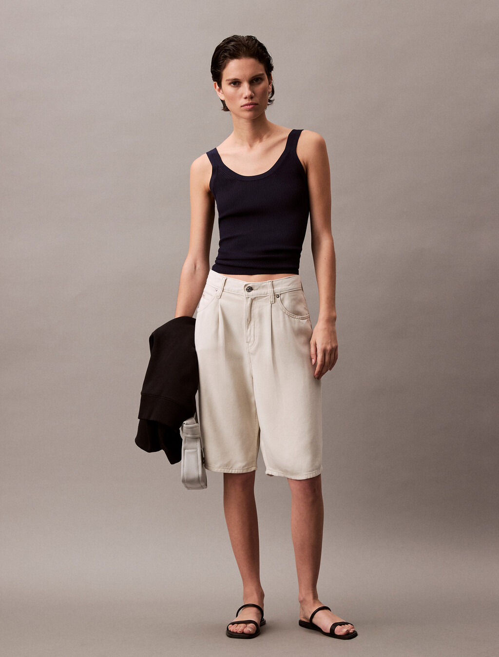 Relaxed Denim Bermuda Shorts, Silver Birch, hi-res