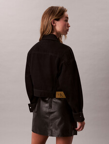 Cropped Zip Up Denim Jacket, SOFT BLACK, hi-res