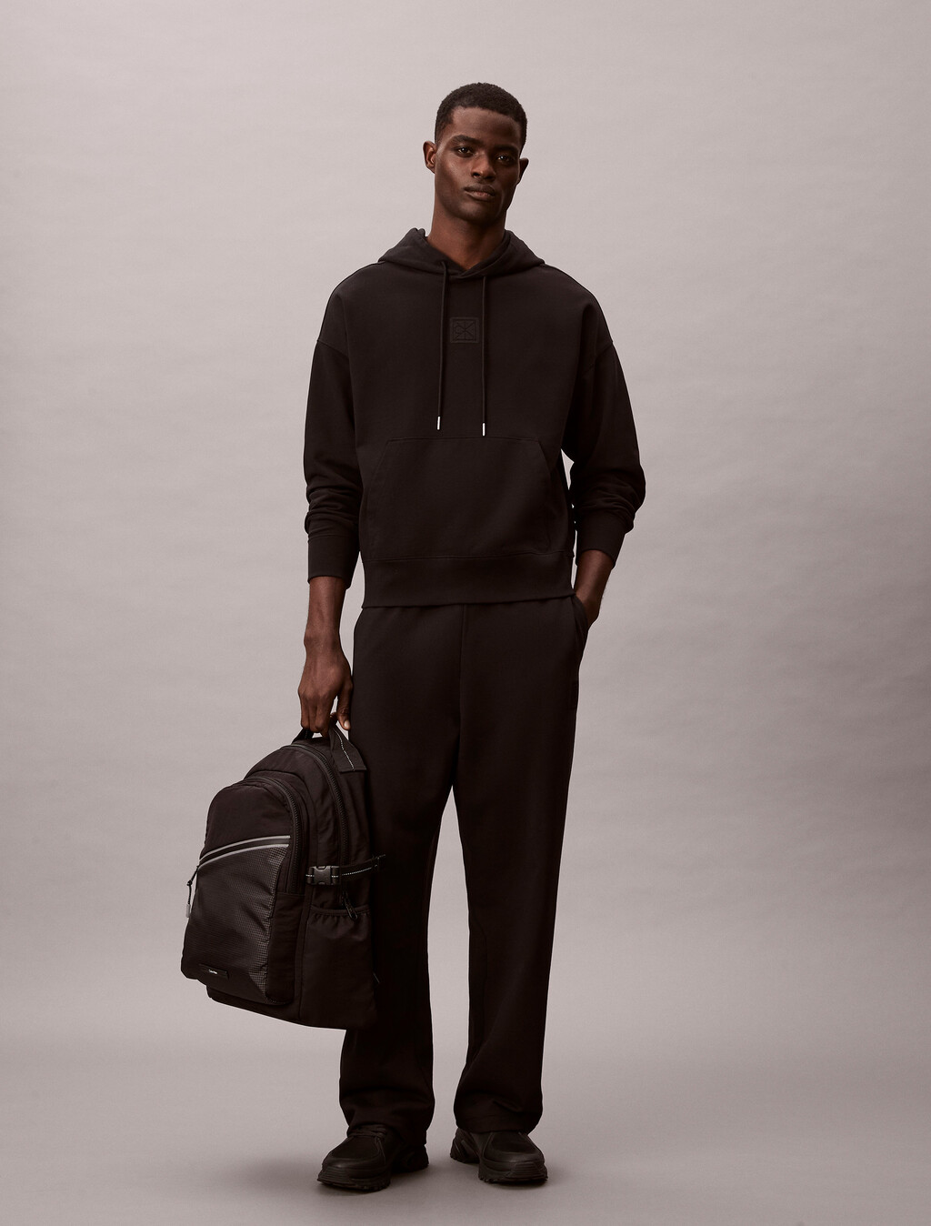 Striped Utility Zip Round Backpack, Black, hi-res