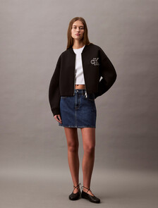 Oversized  Zip Bomber Jacket, Black, hi-res