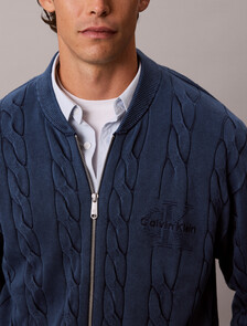 Garment Dye Cable Knit Jacket, Pageant Blue, hi-res