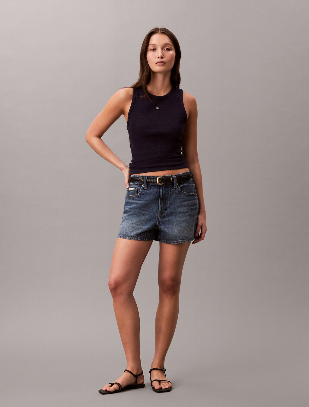 Slim Waffle Racerback Top, Evening Blue, hi-res