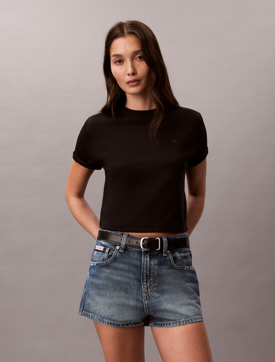 Monogram Cropped Double Knit Tee