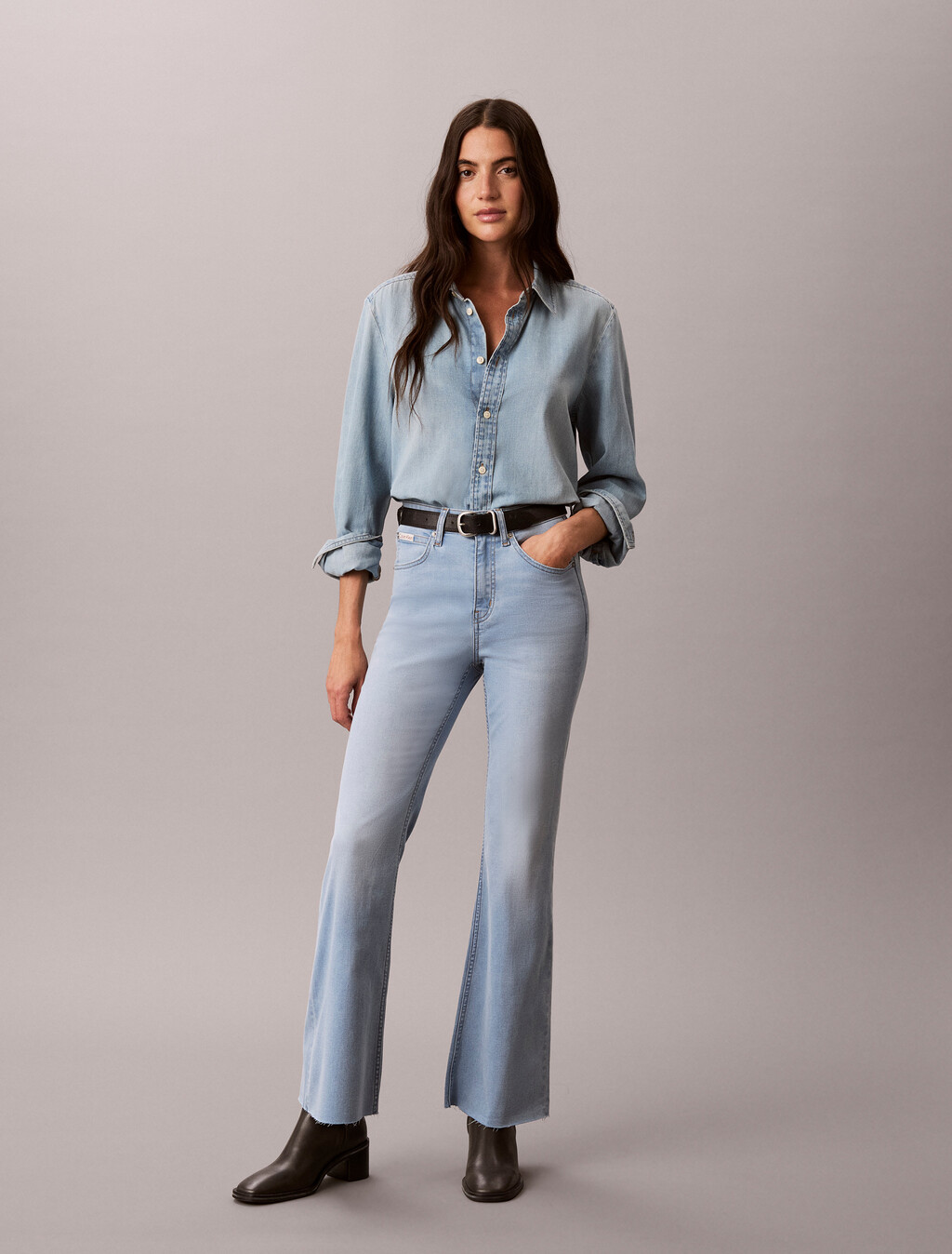 37.5 Asian Fit High Rise Flared Jeans, DENIM LIGHT A, hi-res