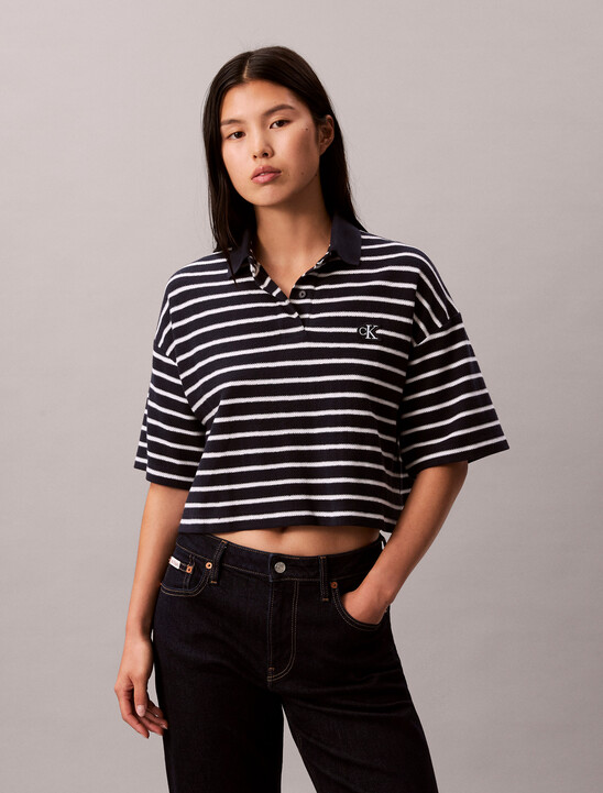 Stripe Cotton Pique Cropped Polo