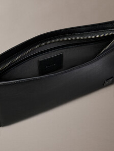 Saffiano Emblem Zip Pouch with Handle, Black, hi-res