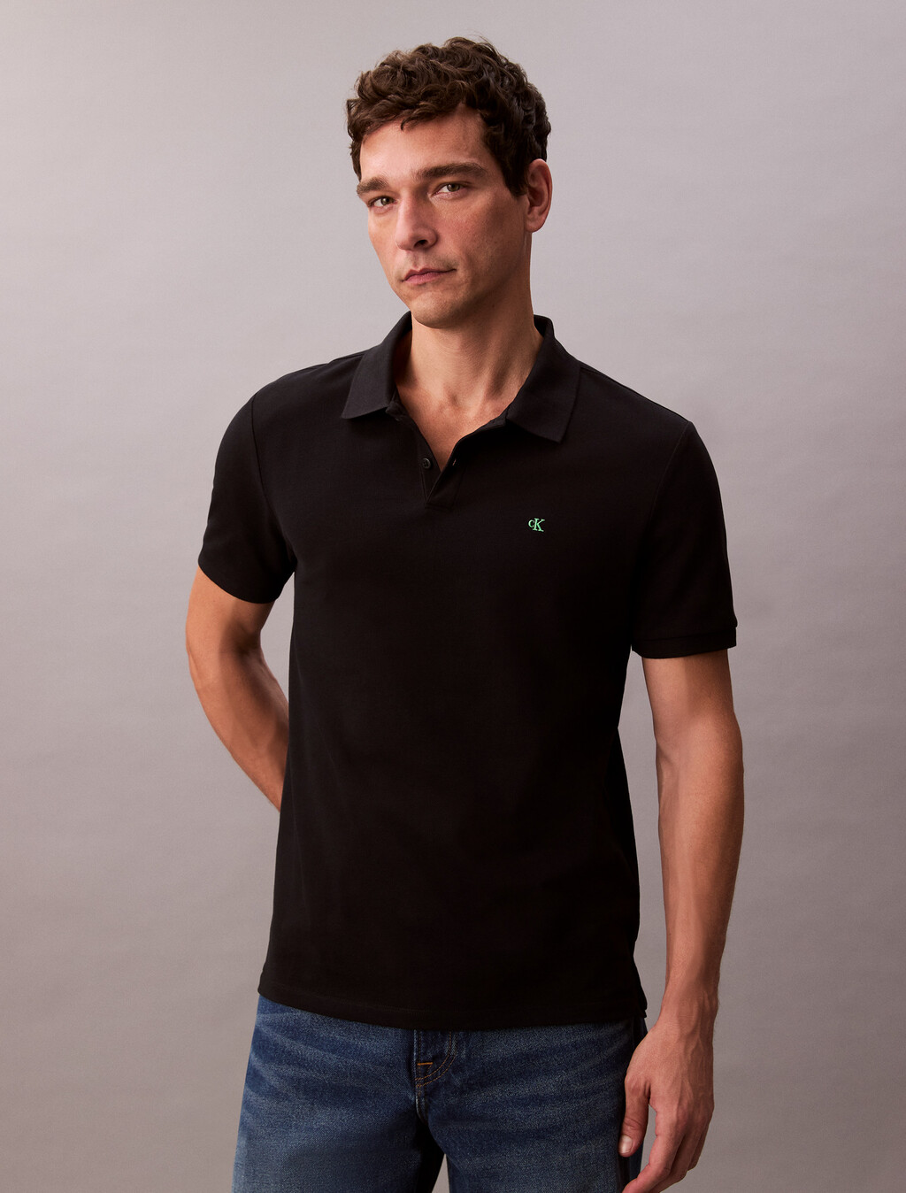 Cotton Piqué Polo Shirt, Black, hi-res
