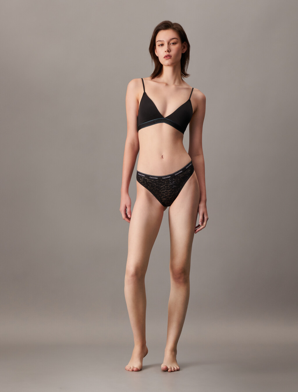 Tonal Logo Cotton Lightly Lined Triangle Bra, Black, hi-res