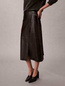 Leather Midi Wrap Skirt, Black, hi-res