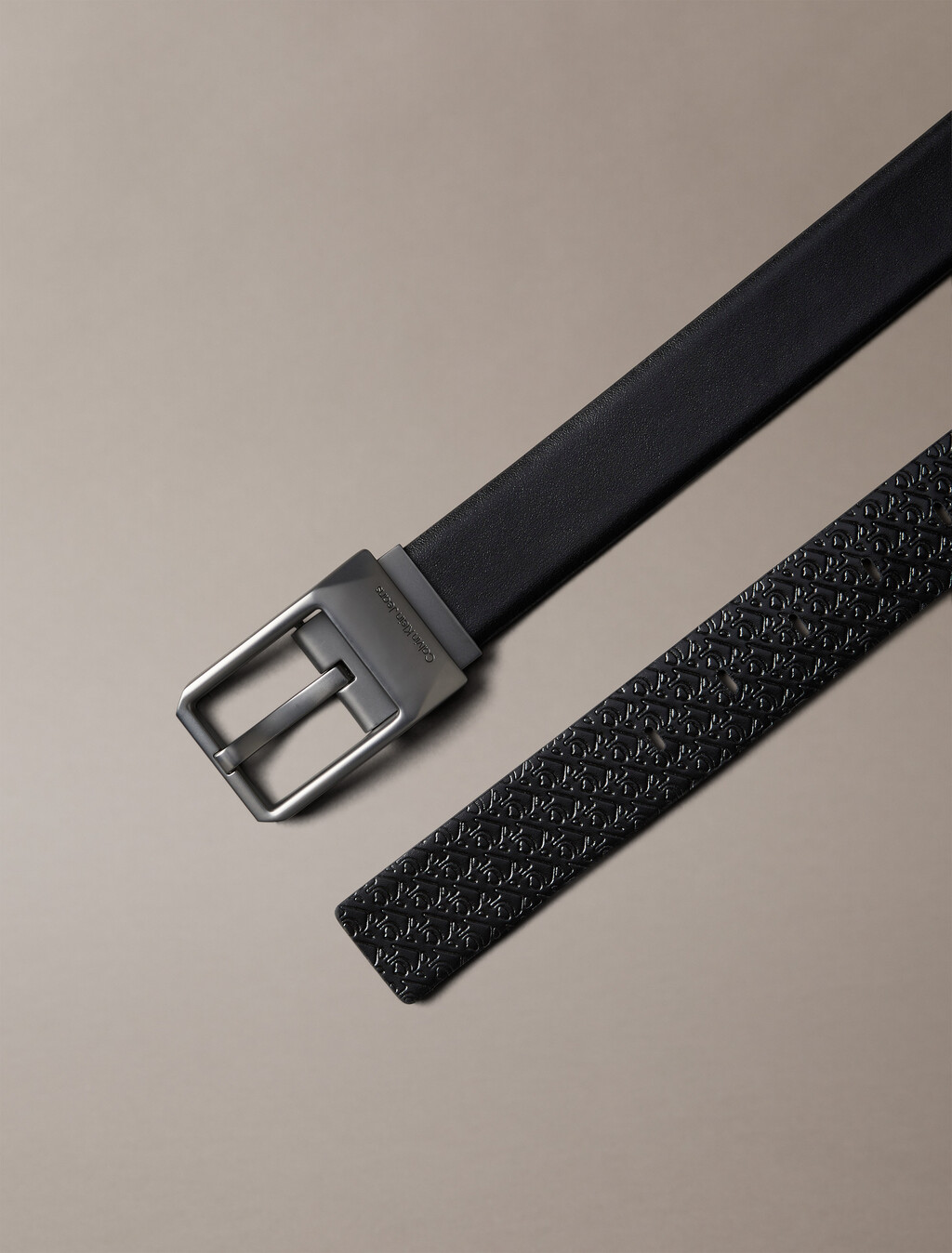Faceted Buckle Reversible Belt 35mm, Black/Black AOP/Gunmetal, hi-res