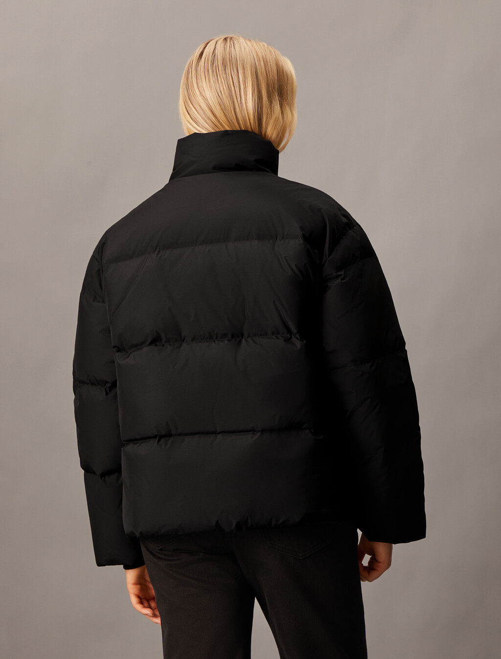 Cropped Stand Collar Puffer Jacket, Ck Black, hi-res