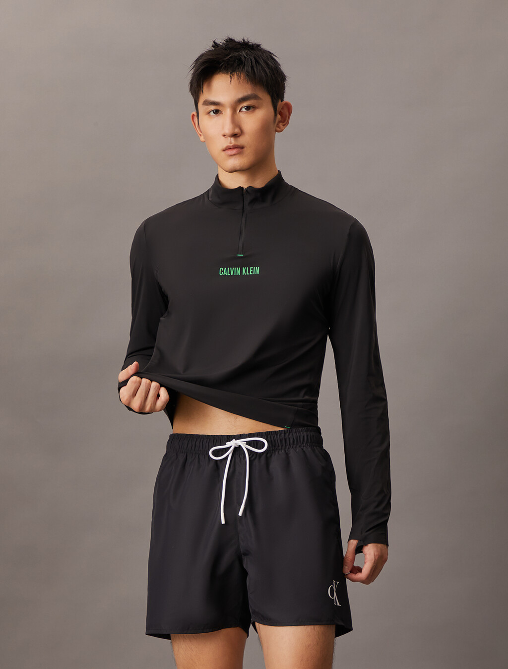Medium Drawstring Swim Shorts - CK Monogram, Pvh Black, hi-res