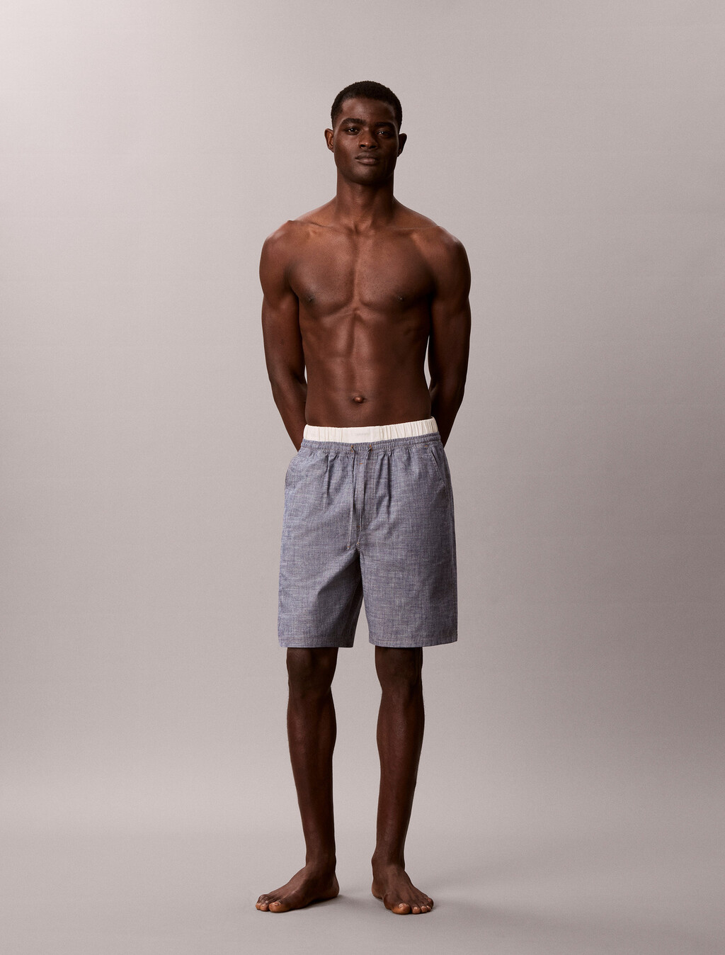 Cotton Chambray Sleep Shorts, CHAMBRAY INDIGO, hi-res