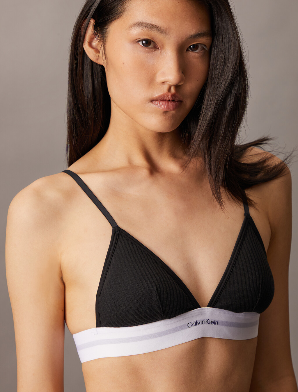 Cotton Modal Stretch Rib Lightly Lined Triangle Bra, Black, hi-res