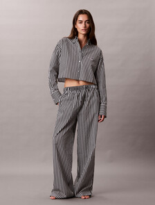 Cropped Cotton Poplin Pyjama Top, PENNY STRIPE+Black, hi-res