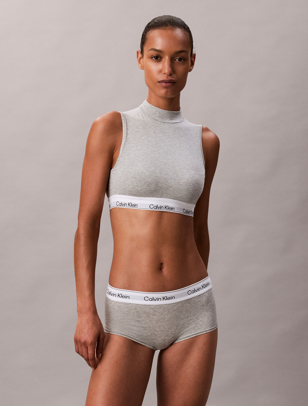 Lightly Lined Mockneck Bralette - Icon Cotton Modal, Grey Heather, hi-res