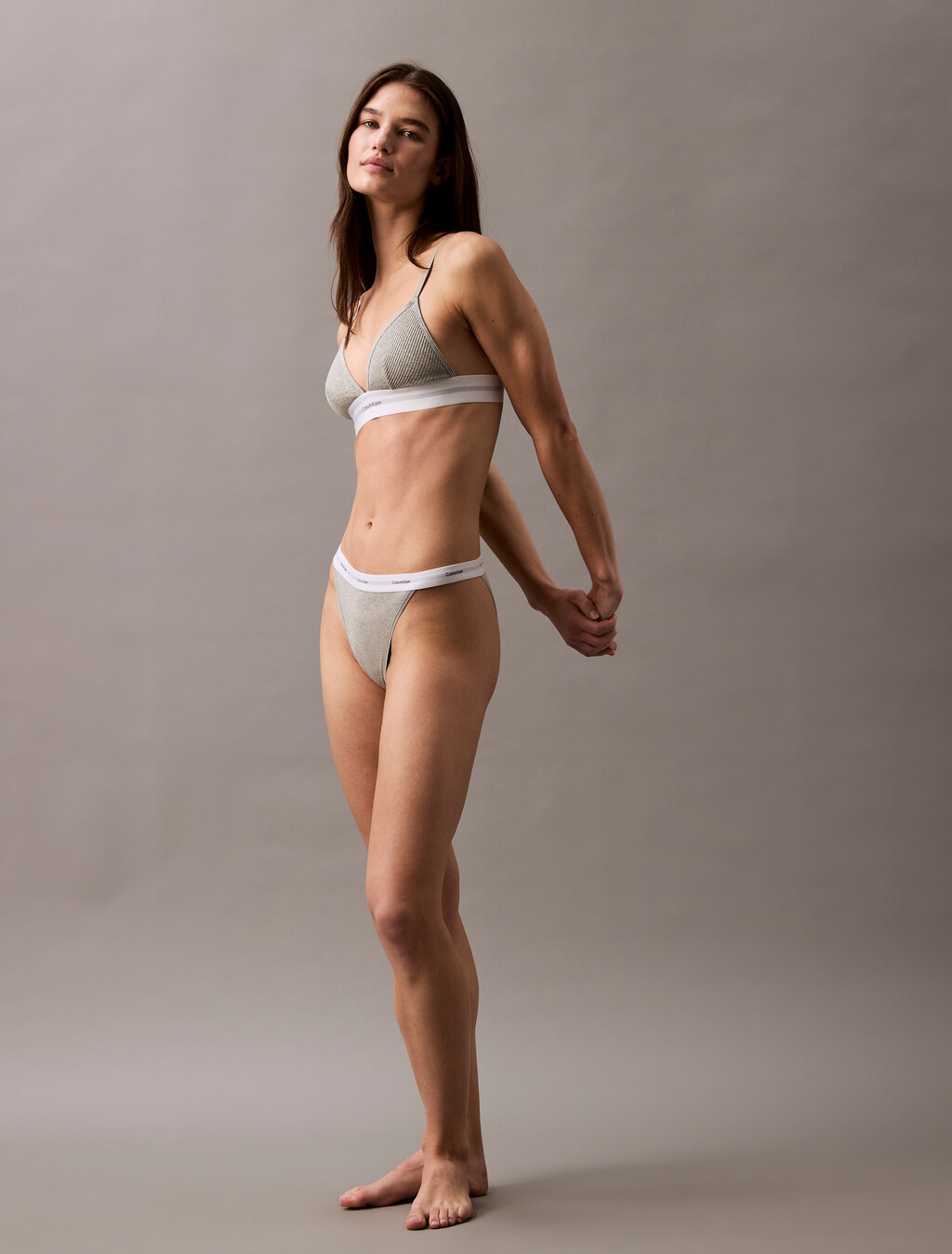 Cotton Modal Stretch Rib Lightly Lined Triangle Bra, Grey Heather, hi-res