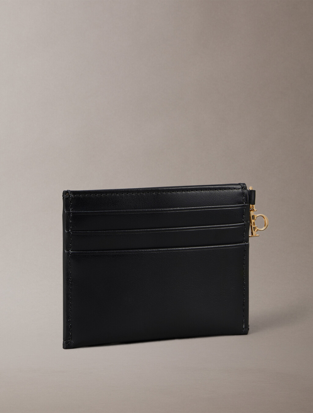 Leather Zip Card Holder, Black, hi-res