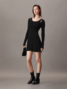 2 In 1 Rib Knit Dress, Ck Black, hi-res