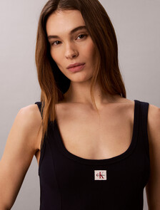 Monogram Label Rib Knit Mini Dress, Dark Sapphire, hi-res