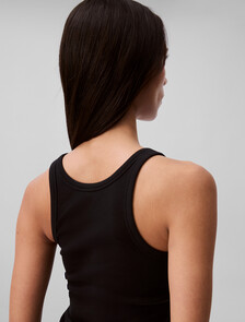 Ribbed Cotton Logo Tank Top, Black, hi-res