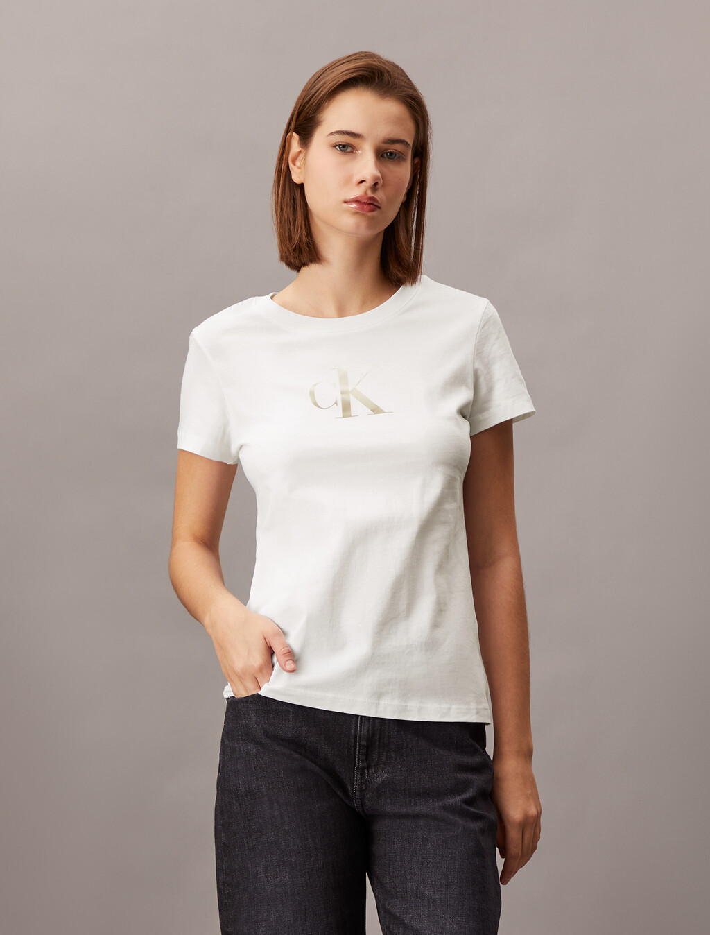 Slim Monogram T-shirt, Bright White, hi-res