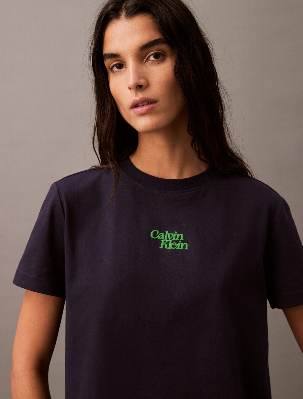 Flocked Logo Crewneck Tee, Baritone Blue, hi-res