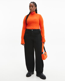 STACKED LONG SLEEVE ROLL NECK TOP, Coral Orange, hi-res