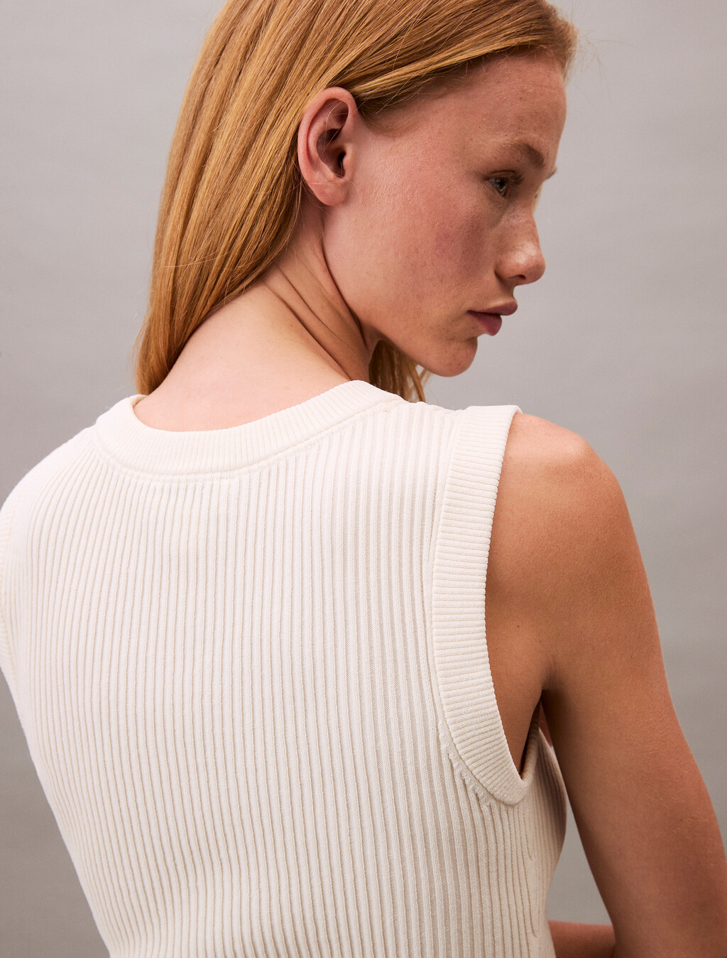 Soft Ribbed Crew Neck Vest, Blanc De Blanc, hi-res