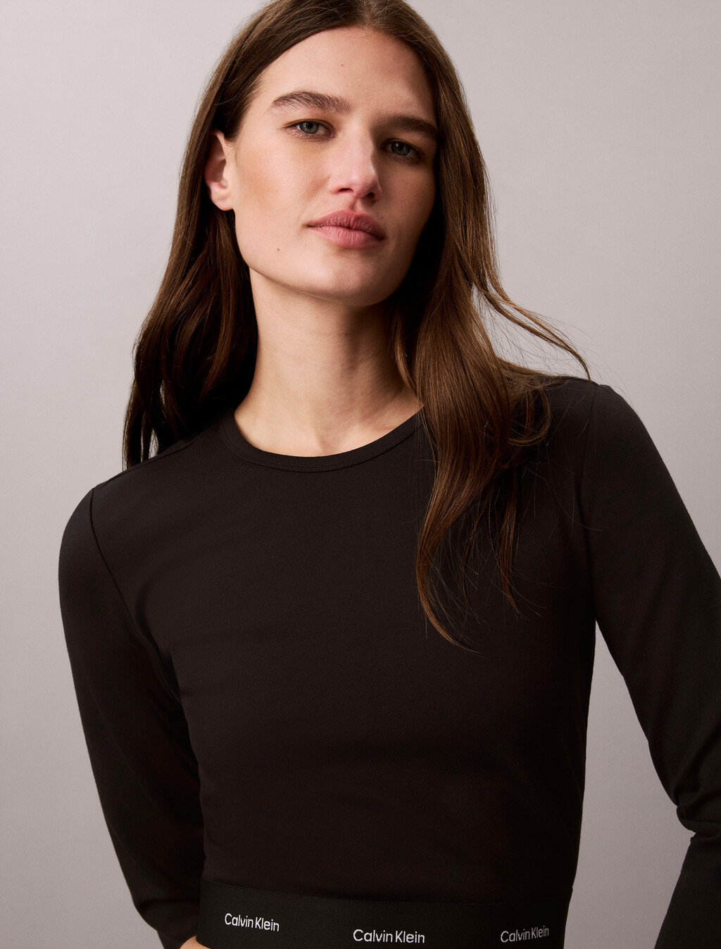 Logo Band Cropped Long Sleeve Top, Black, hi-res