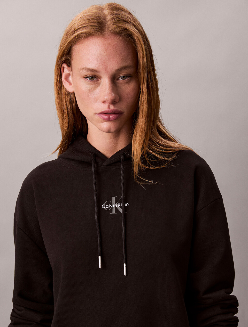 Monogram Hooded Sweatshirt Dress, Black, hi-res