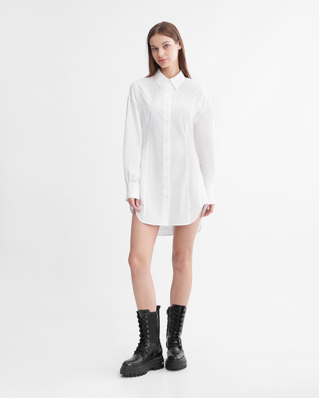Asymmetric Shirt Dress, Bright White, hi-res