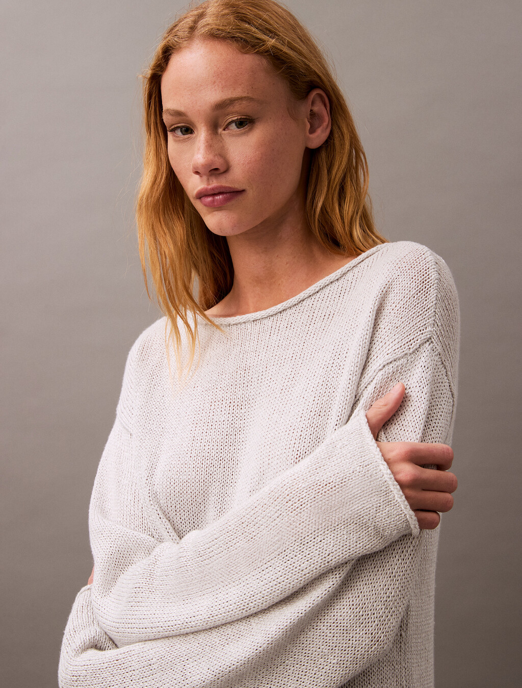 Boxy Linen Nylon Jumper, Lunar Rock, hi-res