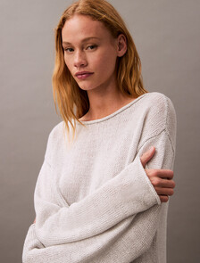 Boxy Linen Nylon Jumper, Lunar Rock, hi-res